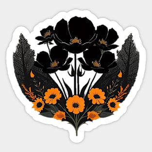 Black and Orange Floral Bouquet Sticker